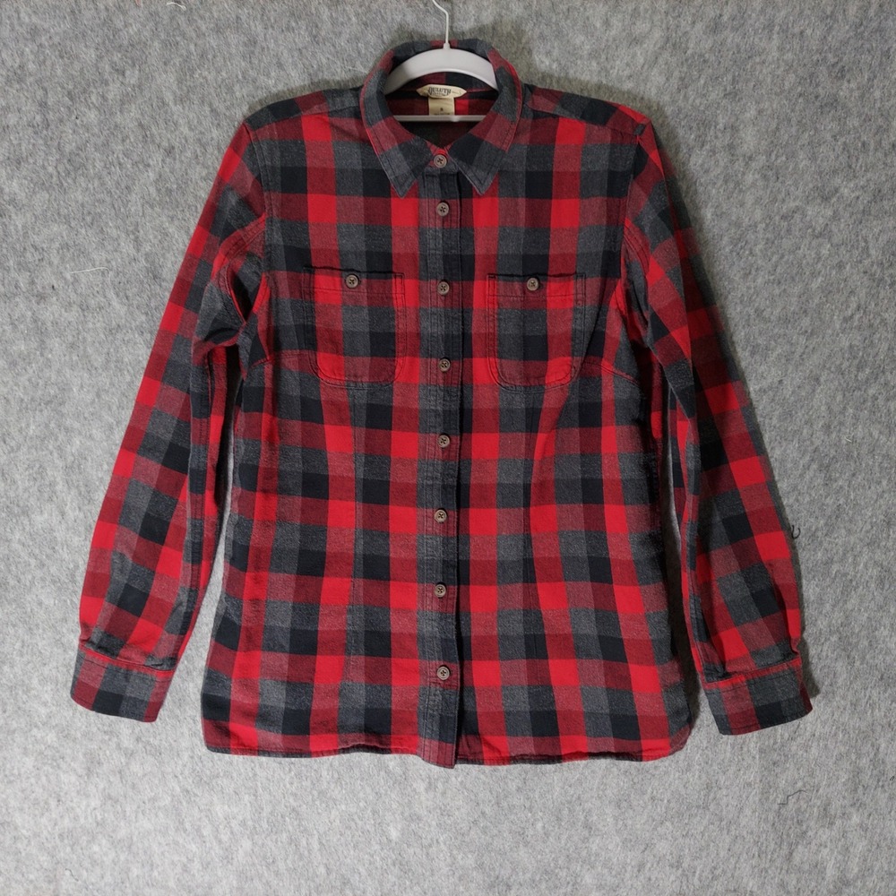 Duluth Trading Women Cotton Flannel Shirt S Red Gorpcore Buffalo Plaid Pocket